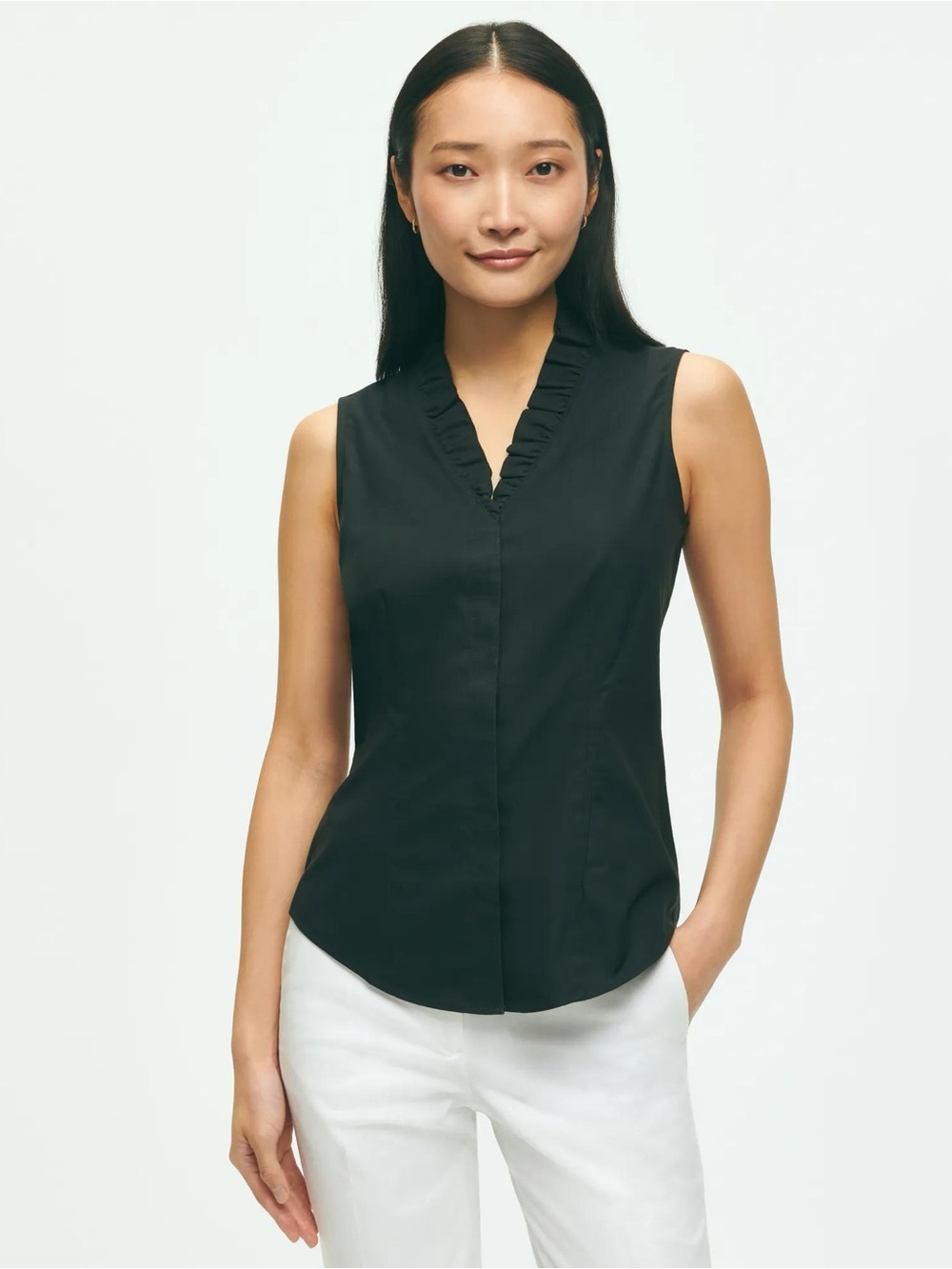 Brooks Brothers Sleeveless Ruffle Top